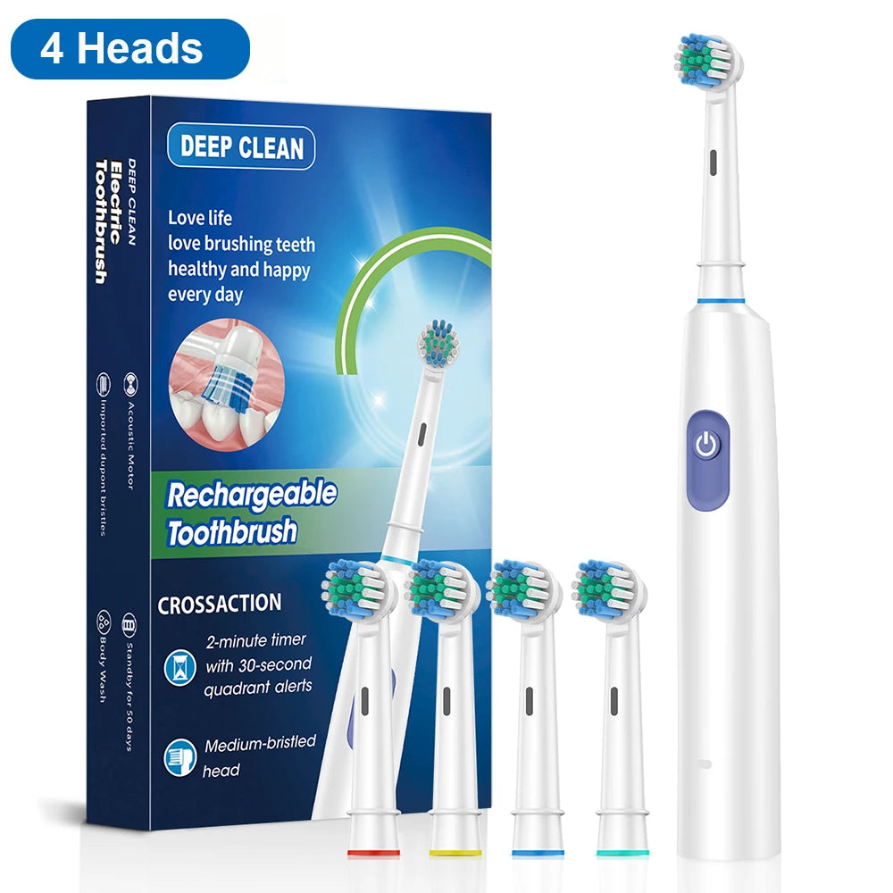 Electric Toothbrush Rotary Rechargeable Electric Toothbrush for Adults Rotating Electric Toothbrushes with 8 Soft Brush Heads Beauty World Shop