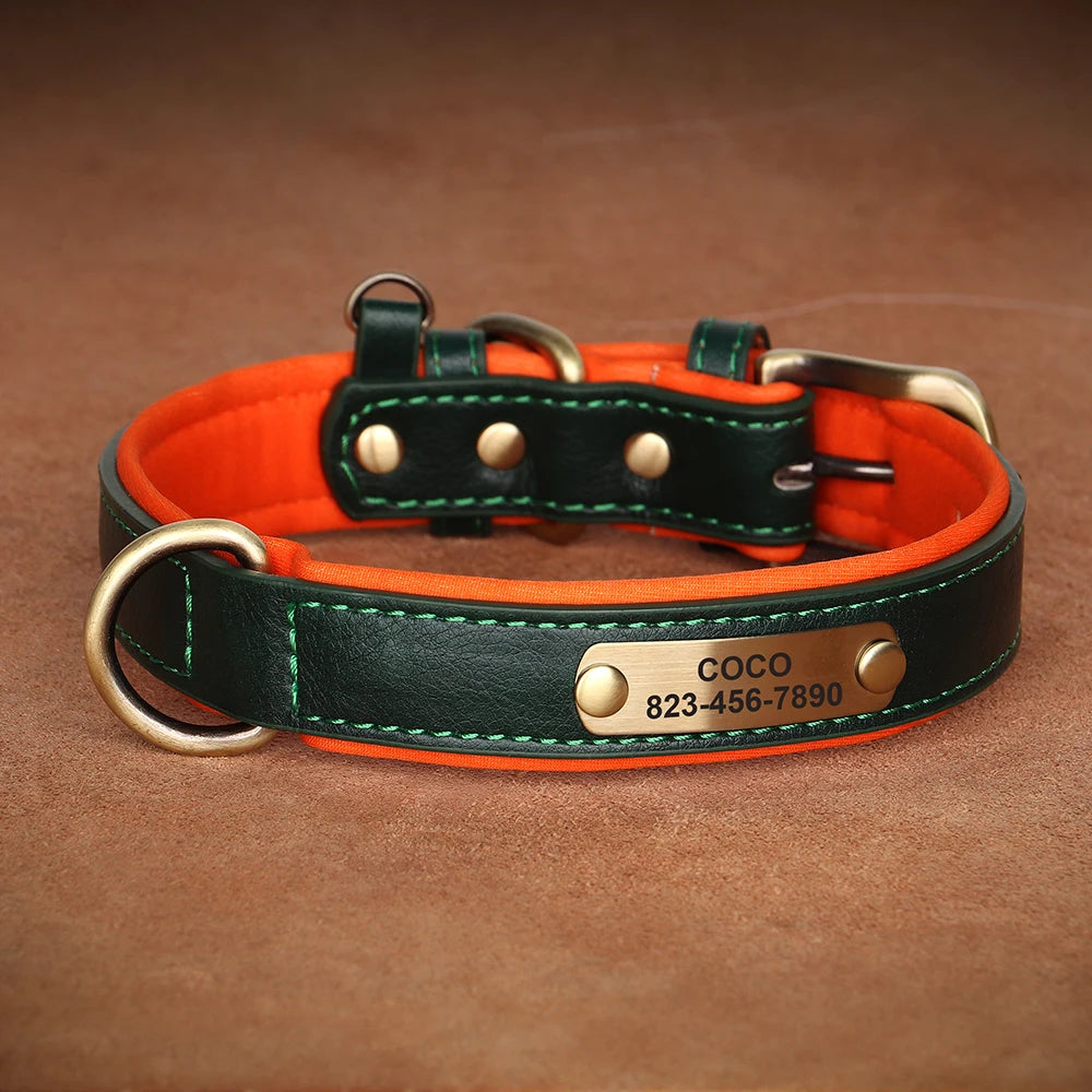 Custom ID Name Dog Collar PU Leather Dogs Collars Adjustable Pet Necklace Padded for Small Medium Large Dogs Pug Free Engraving