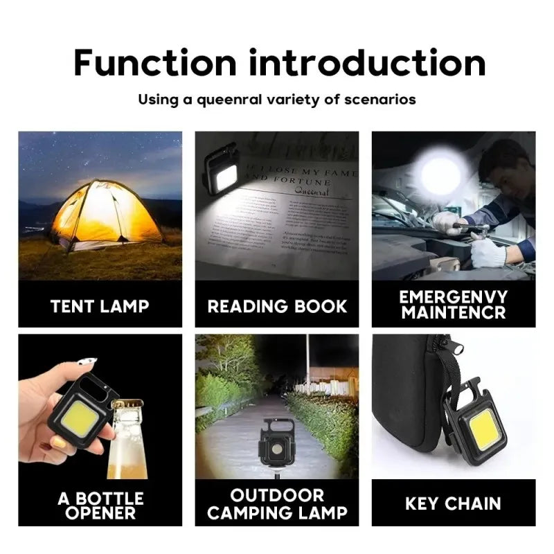 Mini LED Keychain Flashlight Aluminum Alloy USB Charging Portable COB Light for Camping Outdoor Work Fishing Beauty Fashion