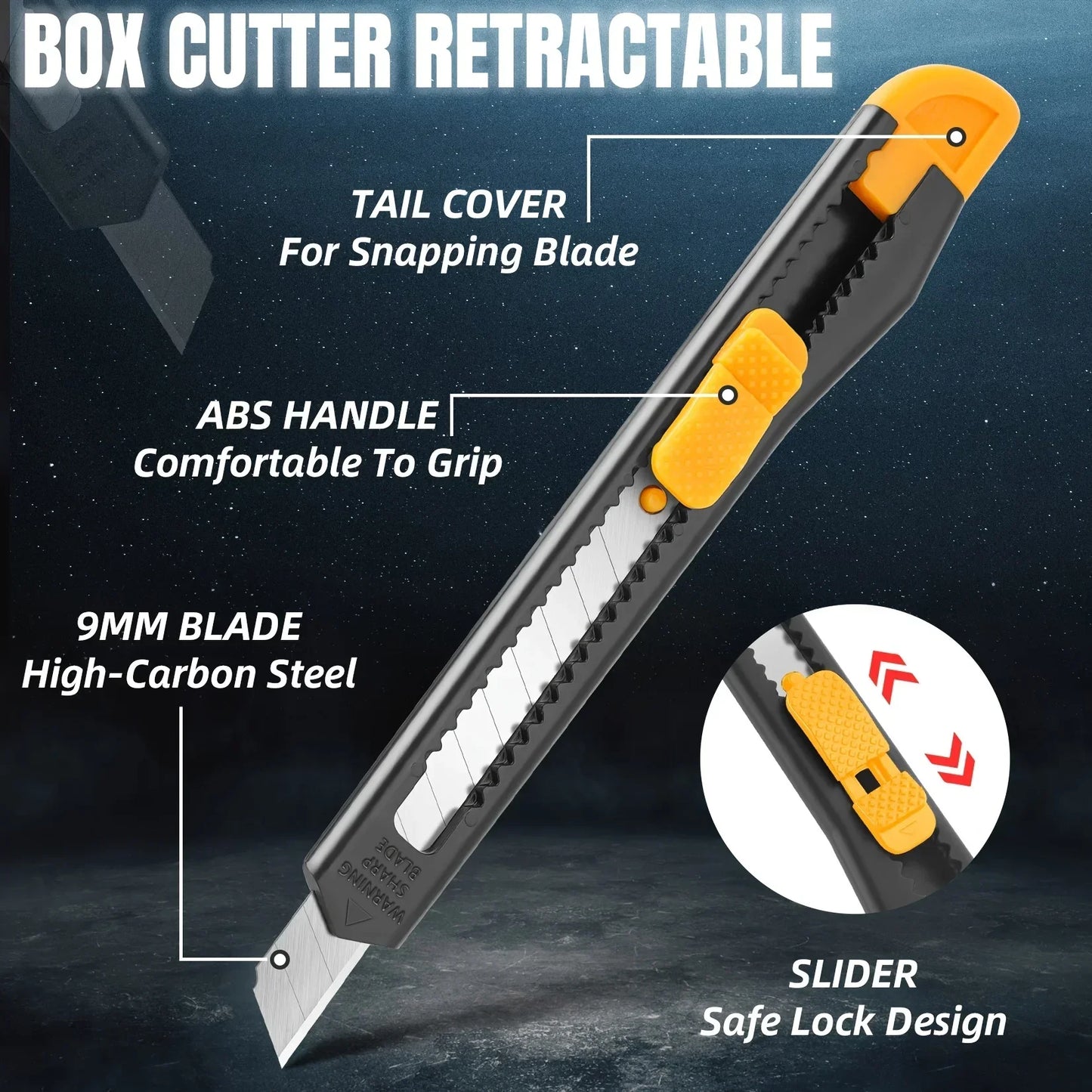 Cortador de caixa retrátil, 4/24 pacotes, faca utilitária, lâminas de pressão de 9mm de largura, faca exacto para caixa de corte Beauty Trend Shop