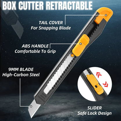 Cortador de caixa retrátil, 4/24 pacotes, faca utilitária, lâminas de pressão de 9mm de largura, faca exacto para caixa de corte Beauty Trend Shop