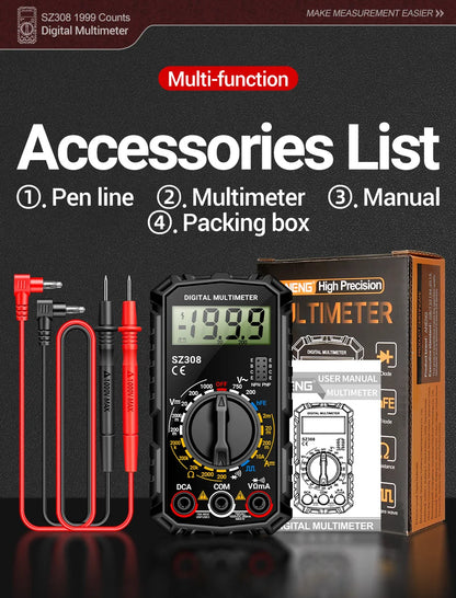 ANENG SZ308 Digital Multimeter   AC/DC Current Meter Voltage Resistance Meter Electrician LCD Backlight Ohm Square Wave Test Beauty World Shop