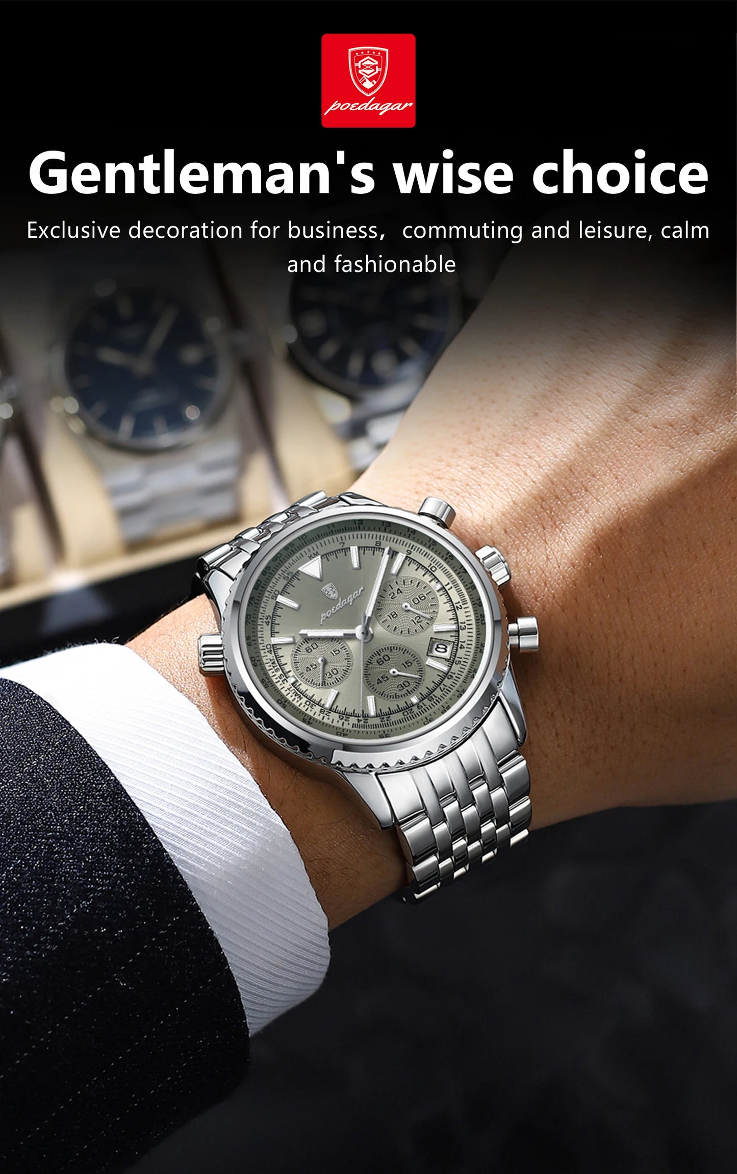 POEDAGAR Luxury Fashion Men Watch Stainless Steel Waterproof Luminous Quartz Male Clock Date Chronograph Military Men's Watches Beauty World Shop