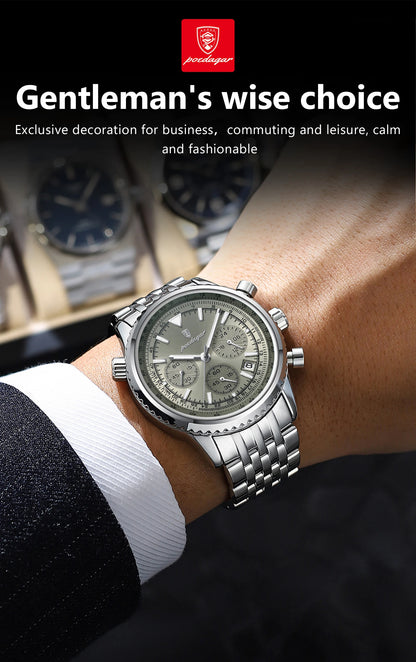 POEDAGAR Luxury Fashion Men Watch Stainless Steel Waterproof Luminous Quartz Male Clock Date Chronograph Military Men's Watches Beauty World Shop