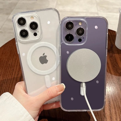 For Magesafe Magnetic Transparent Wireless Charge Case For iPhone 11 12 13 14 15 16 17 Air Pro Max Plus Mini Shockproof PC Cover Beauty World Shop