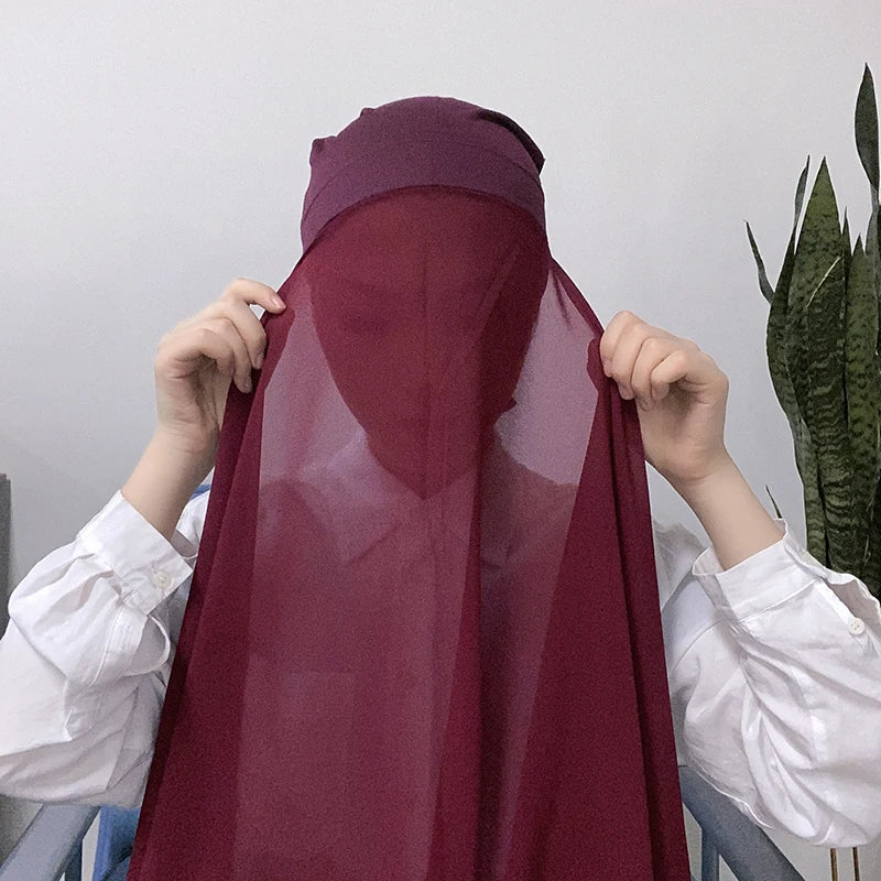 Muslim Women Bonnet + Chiffon Shawl Instant Under scarf Cap Islam Inner Scarf Headband Stretch Hijab Cover Headwrap Turbante Beauty World Shop