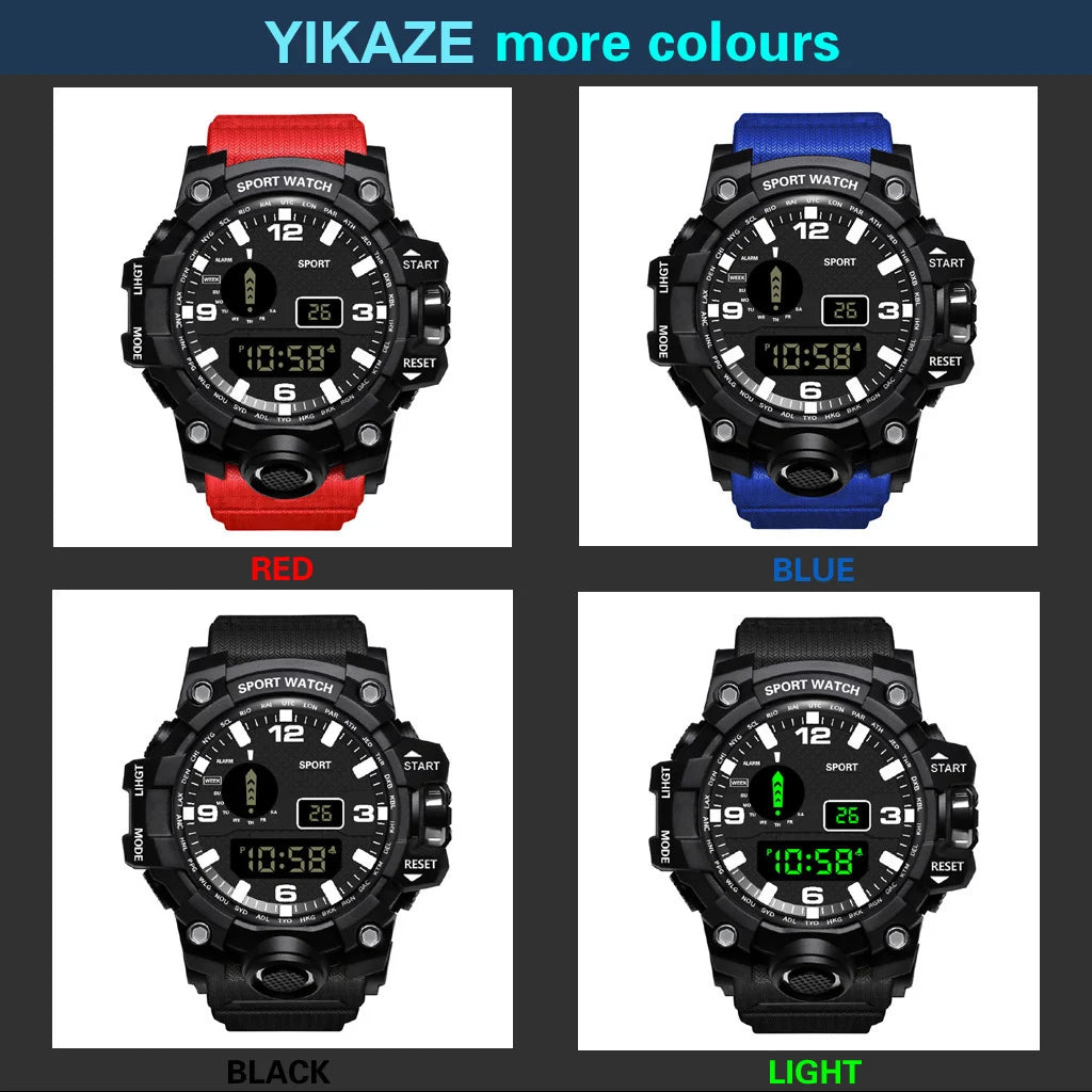 Fashion Men's Watch Sports Electronic Wristwatch Large dial Multifunctional Waterproof Luminous Alarm Kids Male's Military Watch Beauty World Shop