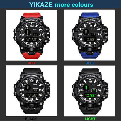 Fashion Men's Watch Sports Electronic Wristwatch Large dial Multifunctional Waterproof Luminous Alarm Kids Male's Military Watch Beauty World Shop