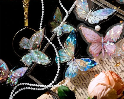 5Style 20pcs/pack INS Butterfly PET Sticker Pack Ice Crystal Laser Gold DIY Handbook Decoration 3D Scrapbook Beauty World Shop