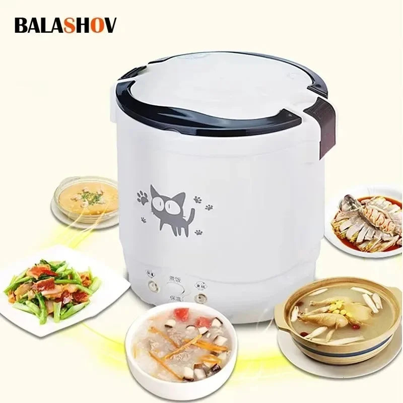 Electric Mini Rice Cooker Portable MultiCooker Household Rice Cookers 12V 24V 220V Pot Cooking Machine Pans For Car Truck Home Beauty World Shop