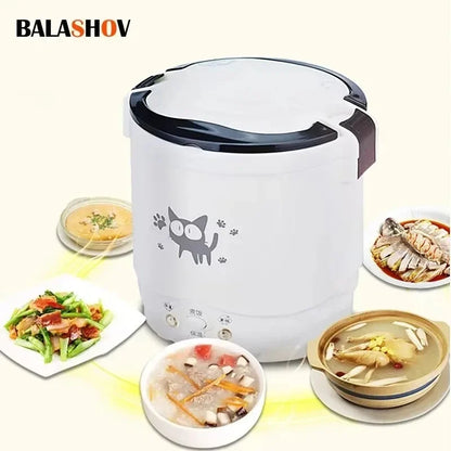 Electric Mini Rice Cooker Portable MultiCooker Household Rice Cookers 12V 24V 220V Pot Cooking Machine Pans For Car Truck Home Beauty World Shop