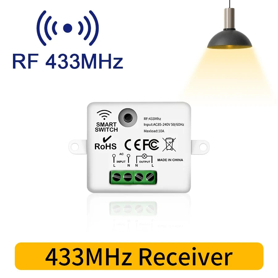 RF 433MHz Wireless Light Switch 220V 110V 10A Relay Controlle Mini Round Button Wall Panel Switch Remote Control For LED Lamp Beauty World Shop
