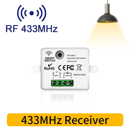 RF 433MHz Wireless Light Switch 220V 110V 10A Relay Controlle Mini Round Button Wall Panel Switch Remote Control For LED Lamp Beauty World Shop