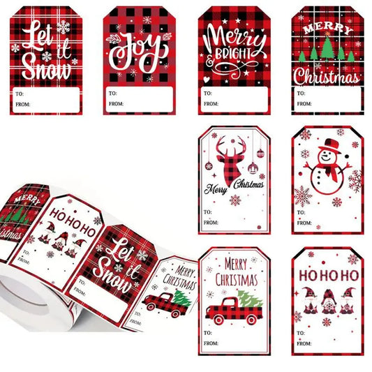 100Pcs Christmas Tags Labels, 8 Design Self Adhesive Gift Stickers Name Tags with Santa Snowmen Xmas Tree Snowman Holiday Decor Beauty World Shop