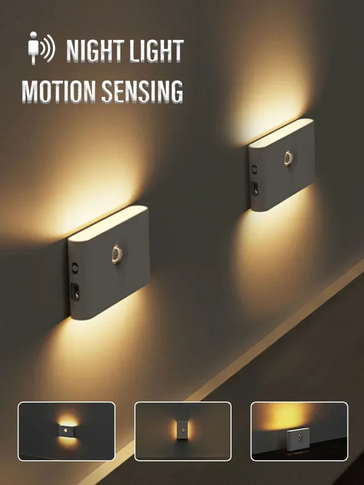 Mini LED Intelligent Sensor Night Light Wireless USB Rechargeable Motion Sensor Wall Light for Bedroom Corridor Cabinet Lighting Beauty World Shop