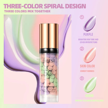 Qibest Three Color Press Release Cream Concealer Isolate Makeup Facial Base Brightening Cream Liquid Concealer Face Primer