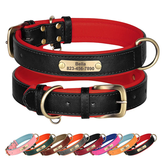 Custom ID Name Dog Collar PU Leather Dogs Collars Adjustable Pet Necklace Padded for Small Medium Large Dogs Pug Free Engraving
