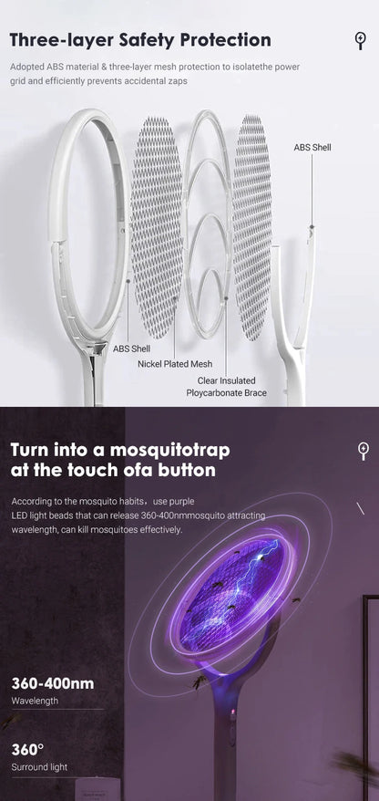 5 In 1 Fast Charging Racket Kill Fly Bug Safety Insulated Battery Powered Lamp ABS Adjustable Electric Mosquito Swatter Beauty World Shop