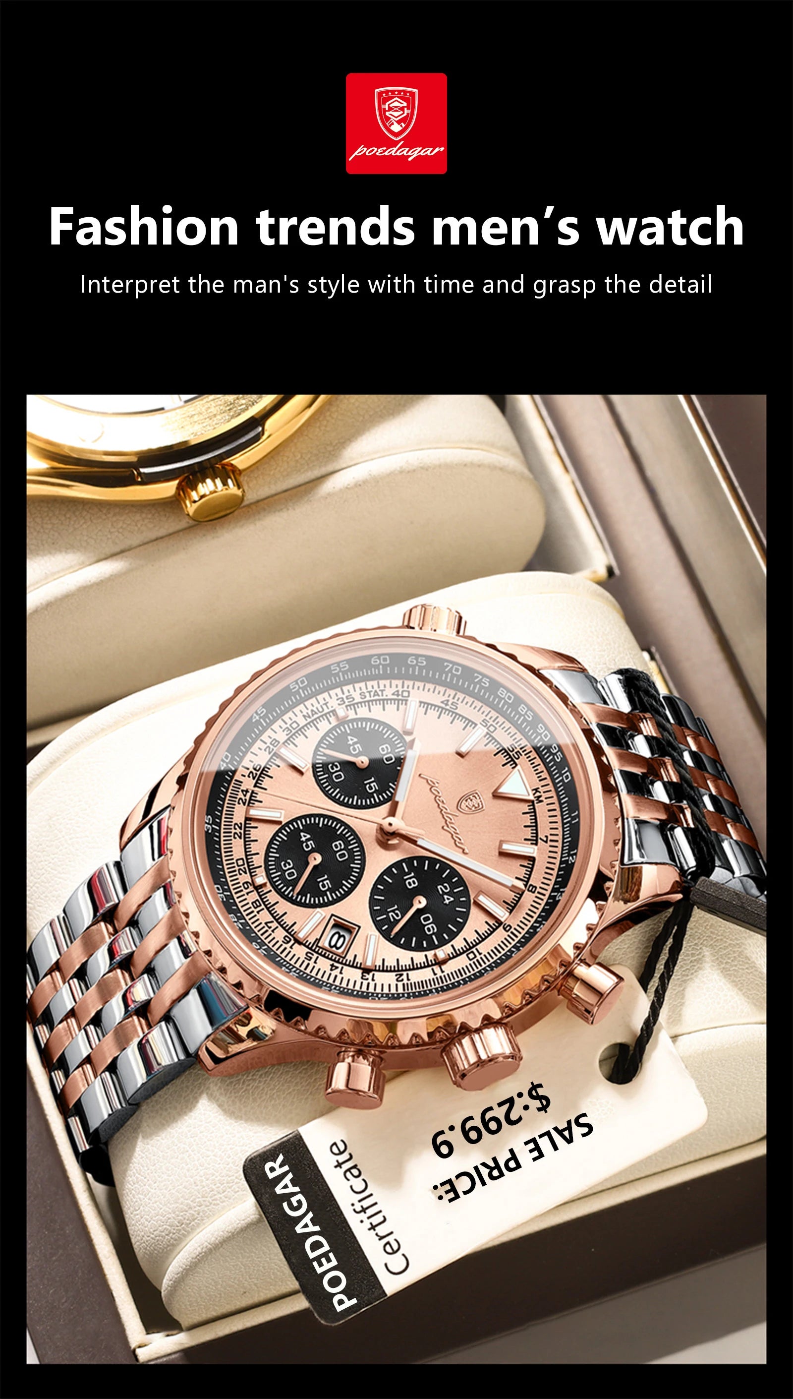 POEDAGAR Luxury Watches For Men Date Chronograph Stainless Steel Man Watch Waterproof Luminous Sport Military Men's Quartz Watch Beauty World Shop
