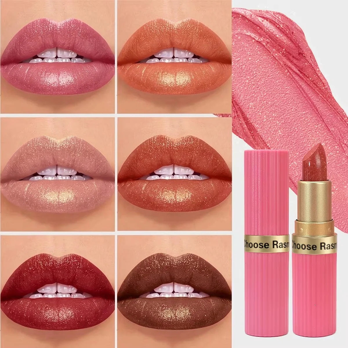 Pearlescent Pink Glitter Velvet Lipstick Metallic Waterproof Long Lasting Matte Shimmer Diamond Lipstick Women Makeup Cosmetic Beauty World Shop