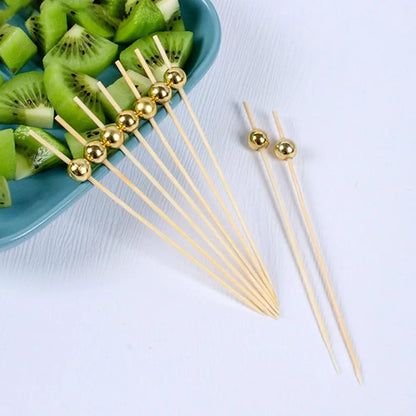 200/100/25Pcs Gold Pearl Cocktail Picks Food Fruit Picks Wedding Party Disposable Cake Dessert Cocktail Sticks Toothpick Skewer Beauty Trend Shop