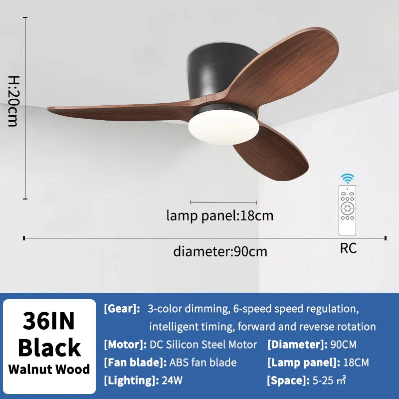 36 Inch Modern Low Floor Ceiling Fan Light with Remote Control, Living Room, Bedroom, Dining Room, Ceiling Fan Pendant Light THee STORE