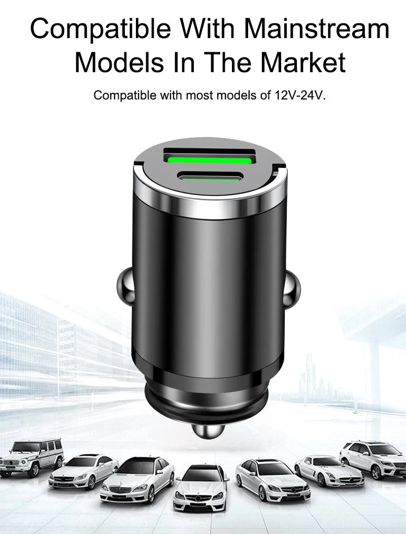 200W mini car charger fast charging for iPhone QC3.0 mini PD USB Type C car mobile phone charger for Xiaomi Samsung Huawei Beauty World Shop
