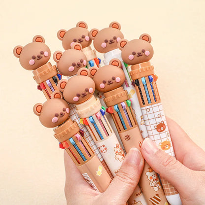 10 Colors Ballpoint Pen Cartoon Bear 0.5mm Colorful Ink Gel Pens Silicone Kawaii Pens School Office Supplies Korean Stationery Beauty World Shop