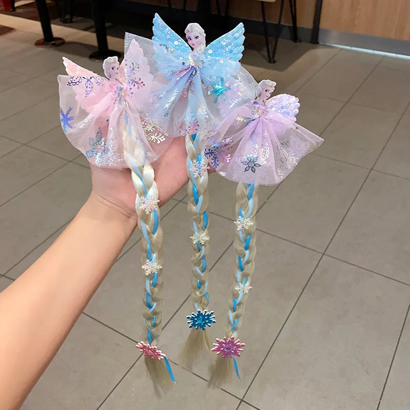 Disney Frozen Elsa Princess Wig Braid Hairpin Accessories For Girls Anime Figures Cartoon Toys Kids Kawaii Baby Hair Clip Gifts Beauty World Shop