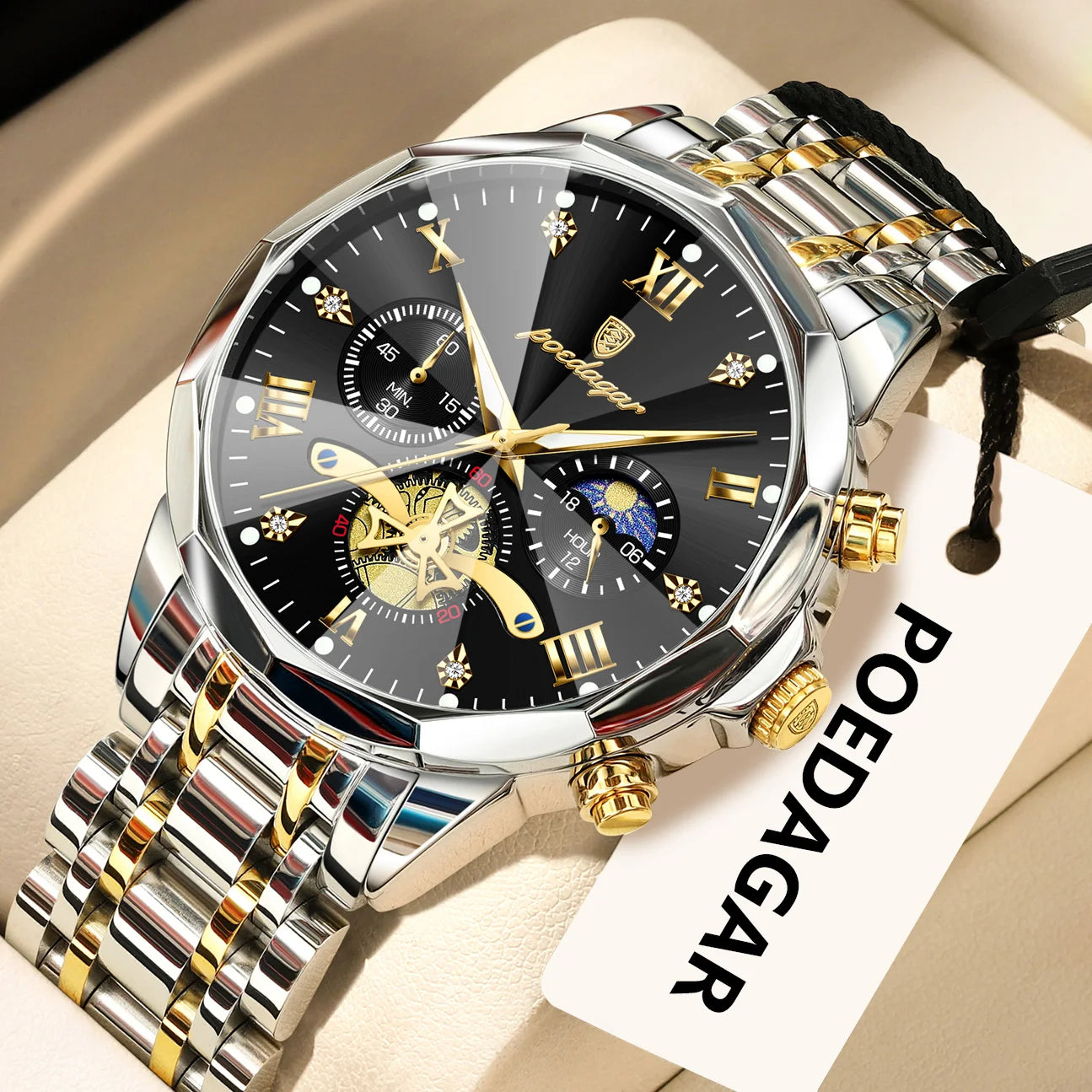 POEDAGAR Luxury Original Men Watch Waterproof Luminous Chronograph Man Wristwatch Stainless Steel Quartz Top Men's Watches Reloj Beauty World Shop