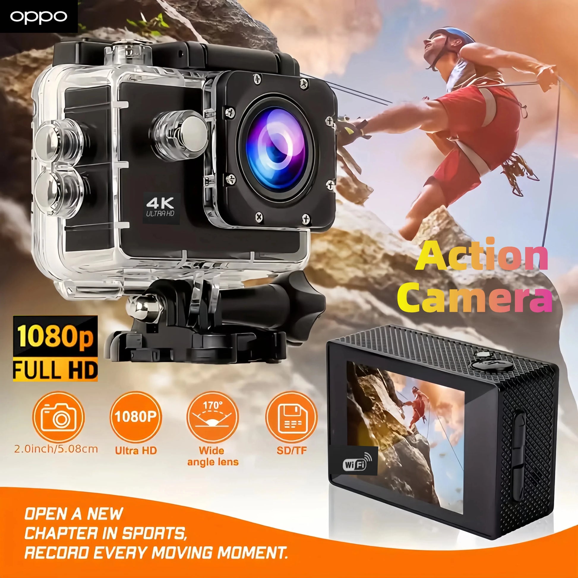 4K Outdoor Wifi Action Camera Helmet Video Recording 4K/30FPS Wifi 2.0 170DGPS 4X Zoom Underwater Waterproof Sports Camera