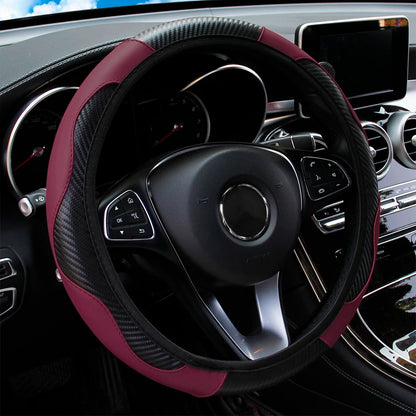 PU Carbon Fiber Leather Car Steering Wheel Cover without Inner Ring Suitable for 14.5-15 Inches of Automotive Supplies Beauty World Shop