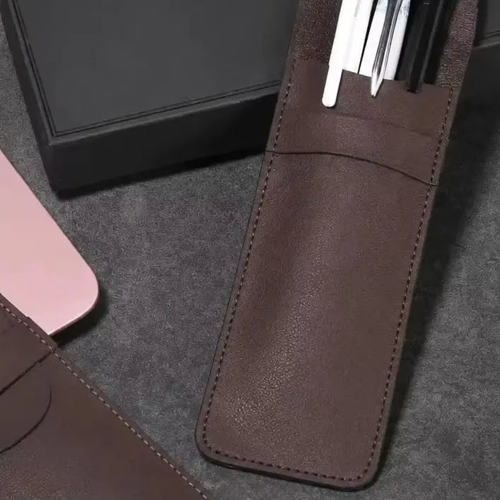 Vintage Frosted PU Leather Flap Pen Case High-end Fountain Pen Protective Sleeve Large Capacity Double Set of Pen Case Beauty World Shop