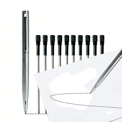 Mini Stainless Steel Metal Ballpoint Pen with 10 Replacement Refills Set, Portable Pocket Ballpen Compact Short Pen for Wallet Beauty World Shop