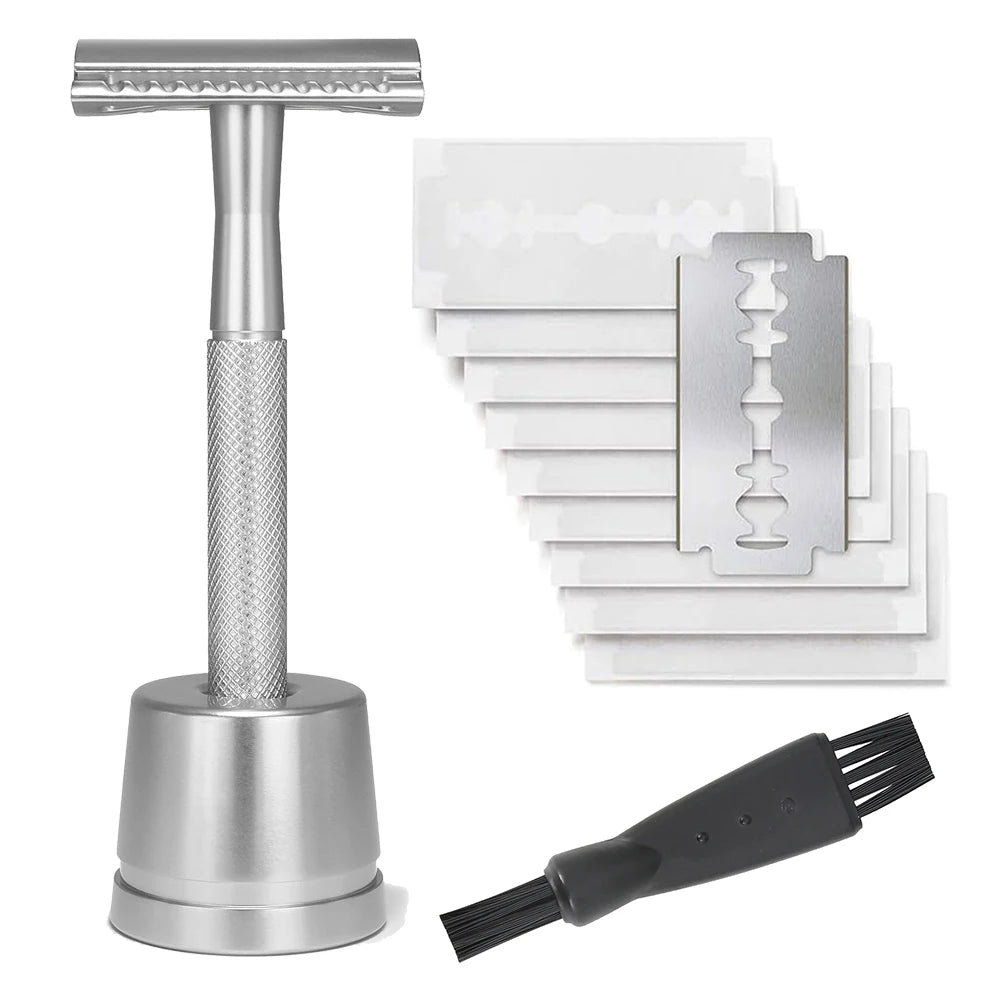 Safety Razor with Brass Weighted Handle and 5 Double Edge Safety Blade Refills,Single Blade Razor for Men, Designed for Coarse Beauty World Shop