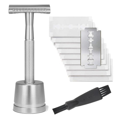Safety Razor with Brass Weighted Handle and 5 Double Edge Safety Blade Refills,Single Blade Razor for Men, Designed for Coarse Beauty World Shop
