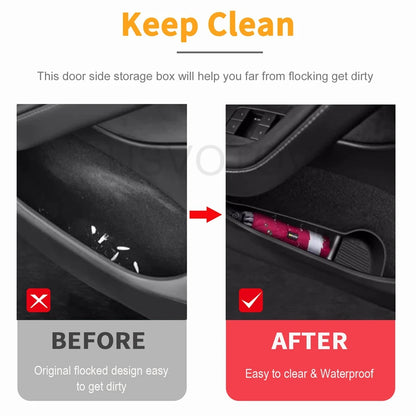 Car Door Side Storage Box for 2025 2026 Model 3 Y Juniper Door Organizer Tray Accessories Slot Pockets Insert Protector Mats Pad Beauty World Shop