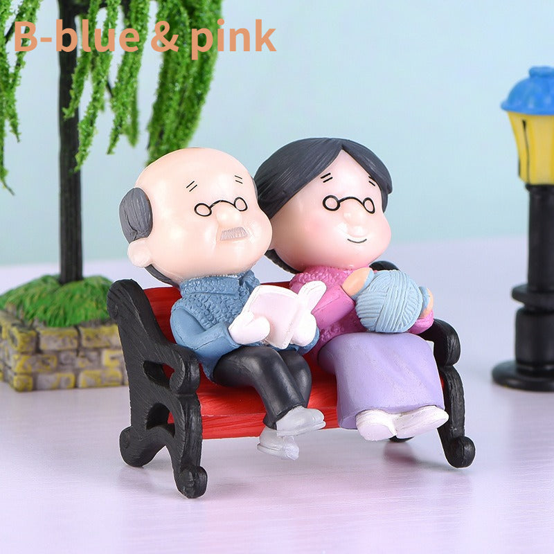 Mini Couple Figures Grandma Grandpa Sweety Lovers Old Couple Ornament for Fairy Garden Figurines Miniature Home Decoration Beauty World Shop
