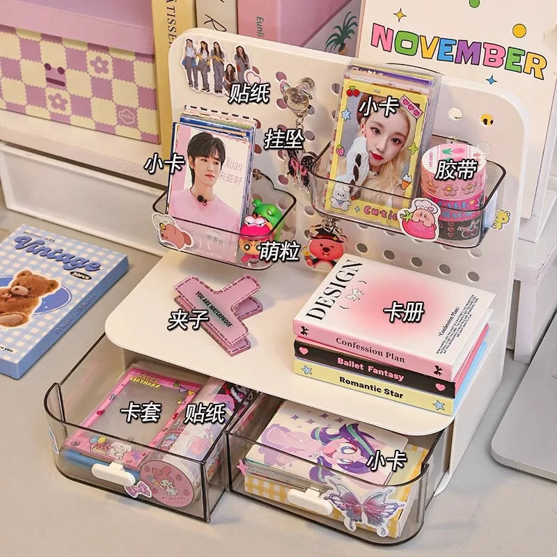 1 Pcs Desktop Perforated Board Storage Box Stationery Sorting Rack Desk Office Cosmetics Storage Rack Pen Holder Beauty World Shop