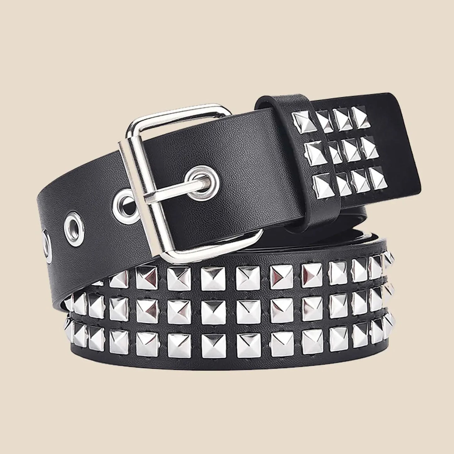 Fashion New Square Bead Rivet Belt Metal Pyramid Belt Men and Women Punk Hardware Jeans Belt Y2K Belt Designer Belt Women's Belt Beauty World Shop
