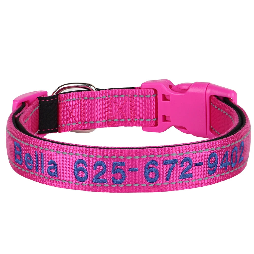 Embroidered Nylon Dog Collar Personalized Puppy Cat Collars Reflective Pet ID Collars DIY Phone Name ID For Small Large Dog Cat Beauty World Shop