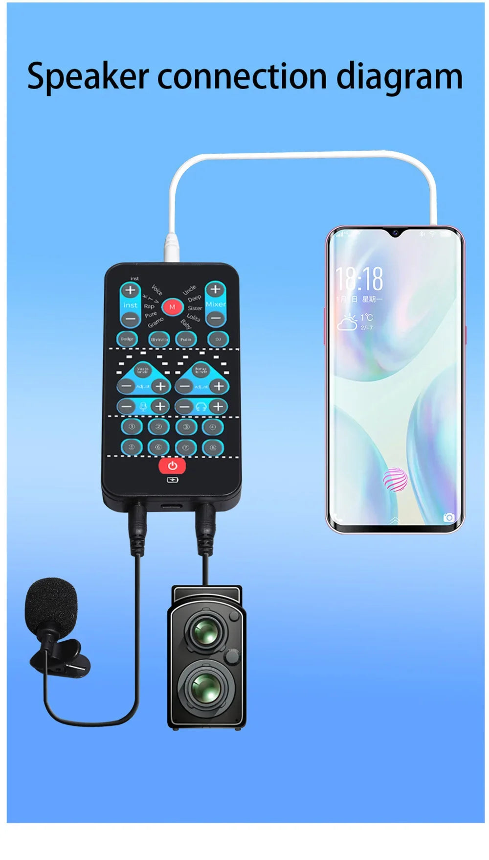 M10 Voice Changer Device Karaoke Function Male Female Voice Switch Universal Portable Sound Changer Card Fine Tuning for Live Beauty World Shop