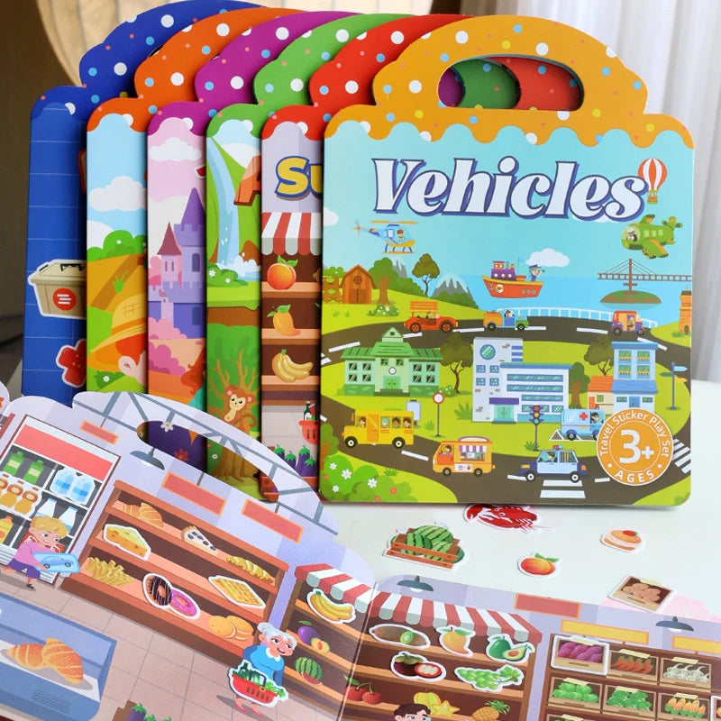 1 Book Jelly Sticker Book Quiet Book DIY Fun for Children's Scene Stickers Repeatedly Paste Puzzle Sticker Book Beauty World Shop