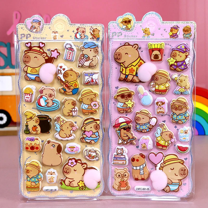 2PCS Cartoon Sticker 3D Puffy Squishy Stress Relief Rabbit Capybara Bear for Phone Case Laptop Decoration Journal DIY Collage Ch Beauty World Shop