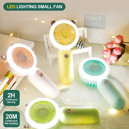 USB Handheld Mini Fan Foldable Portable Neck Hanging Fans 3 Speed USB Rechargeable Fan With LED Small Night Light Summer Gifts