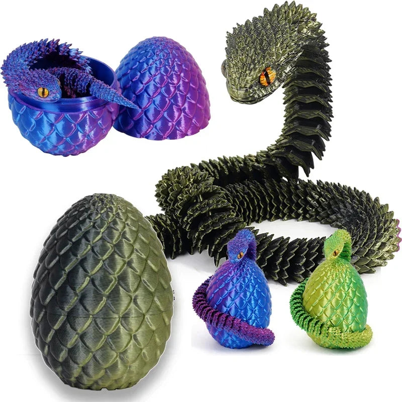 3D Printing Action Figure Snake Egg Toys Creative Stress Relief Anime Figures Moveable Rotation Desktop Ornaments Gift Beauty World Shop