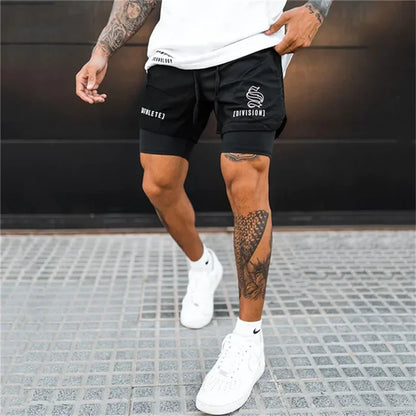 2025 NEW 2 IN 1 Sport Running Casual Breathable Shorts Men Double-deck Jogging Quick Dry GYM Shorts Fitness Workout Men Shorts
