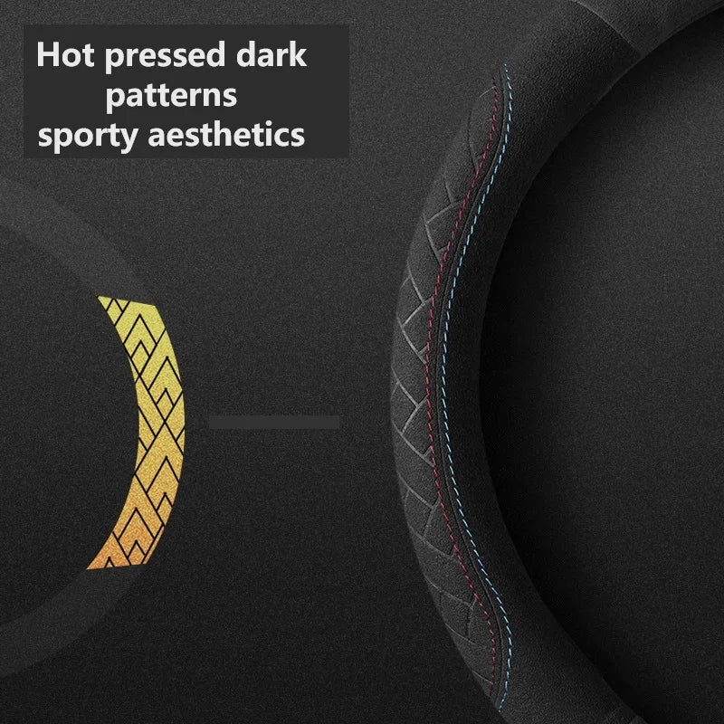 Car steering wheel cover embossed anti slip plush suede, sweat absorbing ultra-thin all season universal handle cover Beauty World Shop