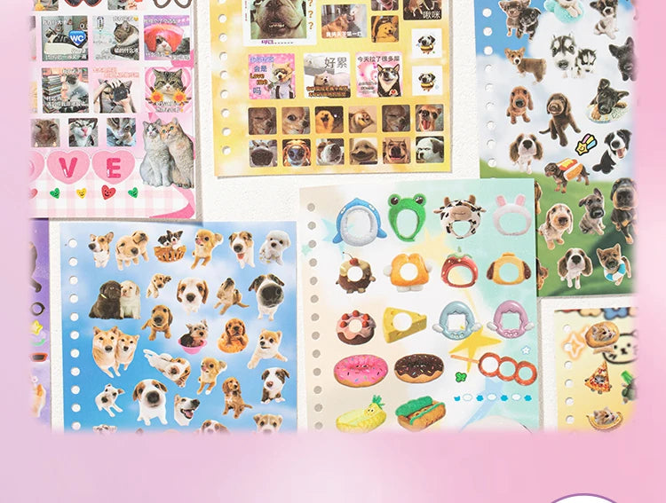 Cute Pets Theme Sticker Book 30 Sheets/Bag with Ring Binding for Scrapbooking DIY Collage Material Background Decoration Beauty World Shop
