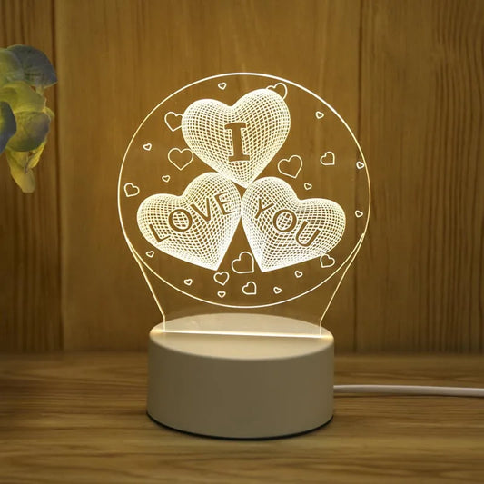 Romantic Love 3D Acrylic Led Lamp for Home Children's Night Light Table Lamp Birthday Party Decor Valentine's Day Bedside Lamp THee STORE